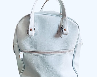 Bolso de viaje vintage de los años 70, color azul bebé, para llevar en el equipaje de mano
