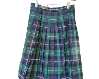 Vintage 60s Tartan Plaid Wool Kilt Skirt - Made in Scotland
