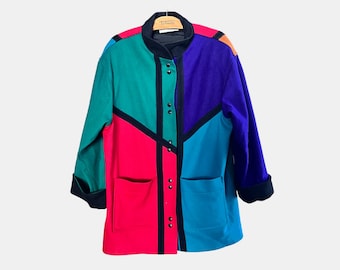 Chaqueta vintage de lana con bloques de color de escena internacional de los años 80 y 90 para mujer, talla 13/14