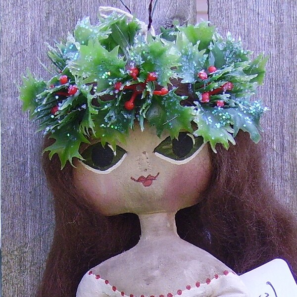 Christmas Doll Primitive Folk Art Noel on RESERVE for Wendy