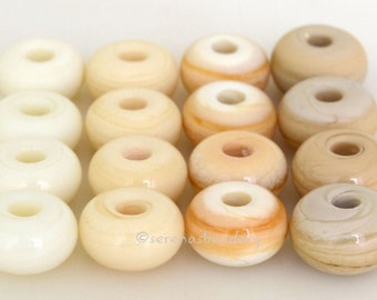 5 IVORY CREAMS Lampwork Bead Spacers - pale, light, dark ivory and sandstone - Handmade Glass Donut - Rondelle Bead - Glass Beads