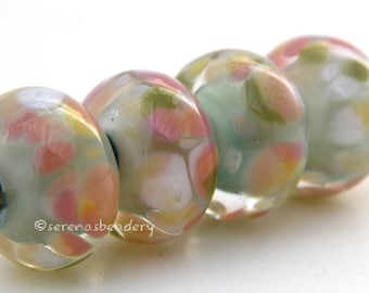 Lampwork Glass Bead Set LIGHTLY ROMANTIC donut - mint pink cream - glossy or matte - TANERES 13 mm