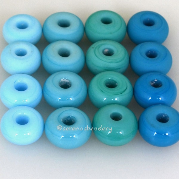 5 TURQUOISE Lampwork Bead Spacers - sky blue and turquoise - Handmade Glass Donut - Rondelle Bead - Glass Beads