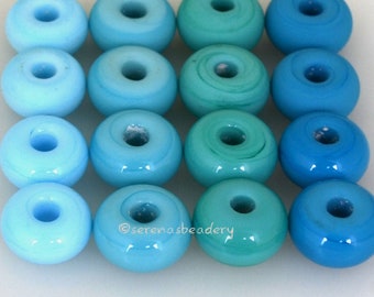 5 TURQUOISE Lampwork Bead Spacers - sky blue and turquoise - Handmade Glass Donut - Rondelle Bead - Glass Beads