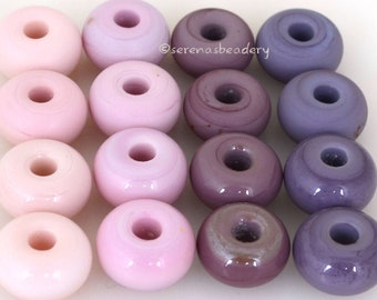 5 PINK - VIOLET Lampwork Bead Spacers - bubble gum & angel pink, light purple violet  - Handmade Glass Donut - Rondelle Bead - Glass Beads