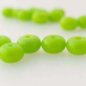Lampwork Spacer Glass Beads 5 NEON SPRING GREEN - Glossy & Matte, Handmade Donut, Rondelle glass bead,