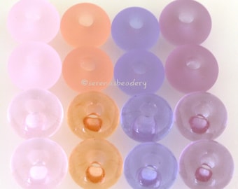5 PINK or LAVENDER Lampwork Bead Spacers - pink, peach, lavender blue - Handmade Glass Donut - Rondelle Bead - Glass Beads