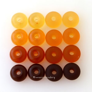 5 AMBER TOPAZ Lampwork Bead Spacers - Pale, Light, Medium, or Dark - Handmade Amber Glass Donut - Topaz Rondelle Bead - Brown Glass Beads