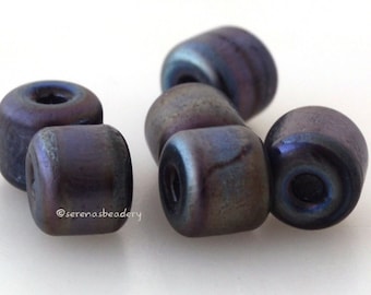 METALLIC BLACK Luster Tiny Tube Lampwork Glass Beads Handmade - taneres - 6 mm - rustic, steampunk