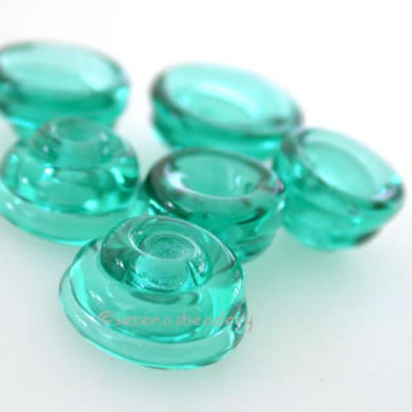 6 LIGHT TEAL Bead Caps Lampwork Glass Cone - Handmade - taneres - green blue - 12 mm