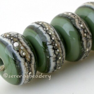 Lampwork Glass Bead Set OLIVE GREEN Silvered Granite Handmade -  - glossy or matte