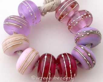 Kaufmannswahl - PINK mit FEINSILBER - handgefertigte Lampwork Glasperlen - Taneres