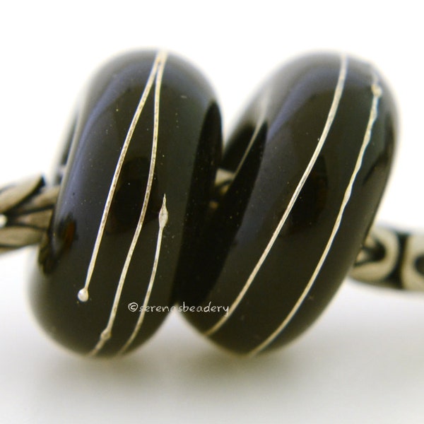 European Charm Glass Lampwork Beads BLACK Silver Wrap Pair - TANERES