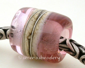 European Charm AMBER ROSE QUARTZ - glossy/matte - Lampwork Glass Bead - taneres pink - 13x11 mm - large hole bead - pink glass bead