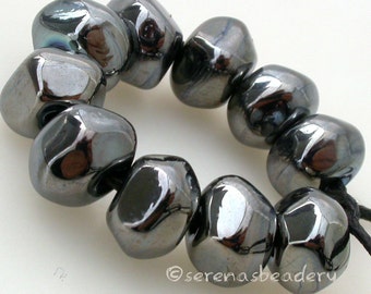 Nugget Rocks Metallic SILVER LUSTER Tiny Lampwork Glass Beads Handmade TANERES sra