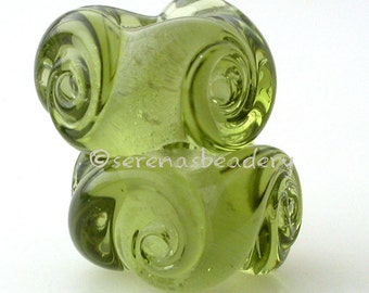 European Charm TWISTED MOJITO GREEN Handmade Lampwork Glass Bead Pair taneres - large hole bead - green glass charm - twisted glass bead