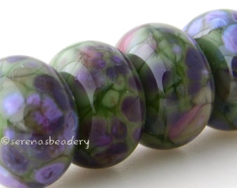 Lampwork Glass Bead Set WOODY NIGHTSHADE glossy & matte Handmade - taneres green purple - 11 or 13 mm