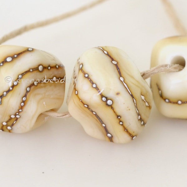 3 Large IVORY SILVER NUGGETS - Lampwork Glass Beads - Handmade Nugget Small Focals - taneres sra - faceted bead - silver droplets