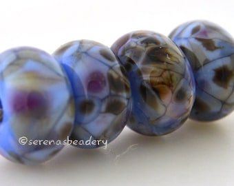 4 WHISTLE DIXIE Lampwork Glass Bead Set - glossy & matte - Handmade - TANERES blue purple - 11 or 13 mm