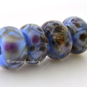 4 WHISTLE DIXIE Lampwork Glass Bead Set - glossy & matte - Handmade - TANERES blue purple - 11 or 13 mm