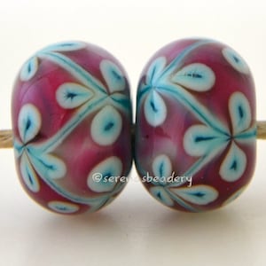 Lampwork Glass Flower Bead Pairs - COPPER Green and PINK Vine - taneres -  color options
