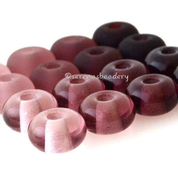 5 AMETHYST Lampwork Glass Spacer Beads - Pale, Light, Medium, and Dark - Glossy Matte - Handmade Purple Donut Bead - Rondelle TANERES