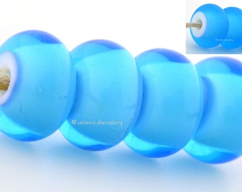 Lampwork Glass Beads LIGHT AQUA BLUE White Heart Handmade Spacer - taneres - glossy or matte