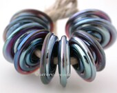 EKHO LUSTER Spiral Wavy Disks Lampwork Glass Beads TANERES purple blue metallic, 11-14 mm