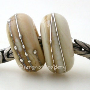 European Charm DARK IVORY Silver Wrap Pair Lampwork Beads - TANERES sra cream fine silver