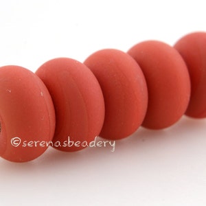 Lampwork Spacer Beads 5 FIRECRACKER CORAL Red Glossy & Matte Coral Glass Donut, Red Glass Rondelle Beads, lampwork glass bead image 2