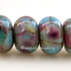 Lampwork Glass Bead Set SUMMER STORM - TANERES sra grey pink blue green - 11 or 13 mm