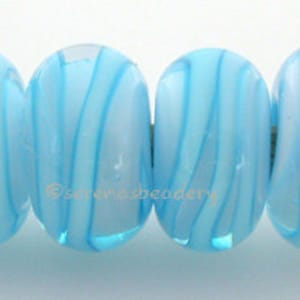 Lampwork glass Beads Set Powder BLUE and AQUA encased spirals Handmade - taneres