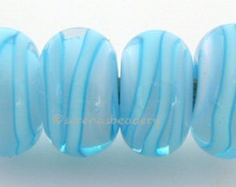 Lampwork glass Beads Set Powder BLUE and AQUA encased spirals Handmade - taneres