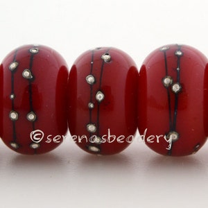 RED with Fine Silver Dots Handmade Lampwork Glass Beads taneres 11, 12, or 13 mm image 1