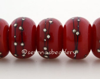 RED with Fine Silver Dots - Handmade Lampwork Glass Beads - taneres - 11, 12, or 13 mm