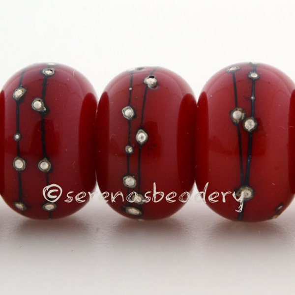 RED with Fine Silver Dots - Handmade Lampwork Glass Beads - taneres - 11, 12, or 13 mm