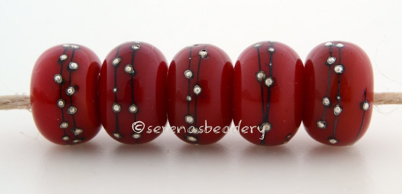 RED with Fine Silver Dots Handmade Lampwork Glass Beads taneres 11, 12, or 13 mm image 1