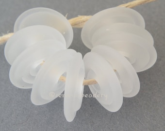 CRYSTAL CLEAR MATTE Wavy Disks Lampwork Glass Bead Discs Handmade - taneres