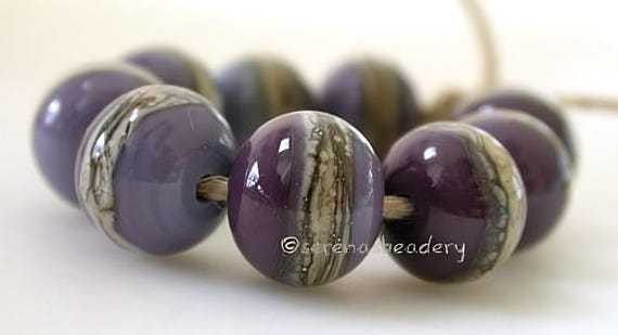 LAVENDER Blue Thai ORCHID IVORY Round Stripe Handmade Lampwork Bead Set - taneres - choose your color! - artisan lampwork beads