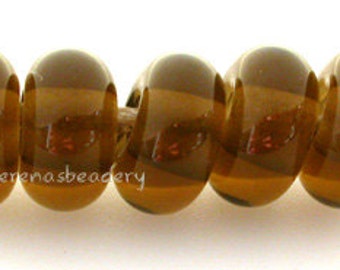 5 LIGHT BRONZE Lampwork Spacer Glass Beads Glossy Handmade Donut Rondelle brown - 8 to 10 mm