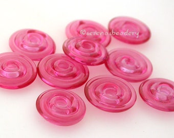 Lampwork Glass Disks DOUBLE PINK Wavy Disc Beads - taneres - pink glass disc, pink glass bead, pink lampwork bead, 11-14 mm