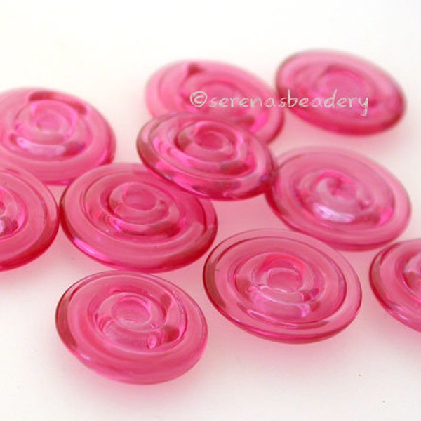 Lampwork Glass Disks DOUBLE PINK Wavy Disc Beads - taneres - pink glass disc, pink glass bead, pink lampwork bead, 11-14 mm