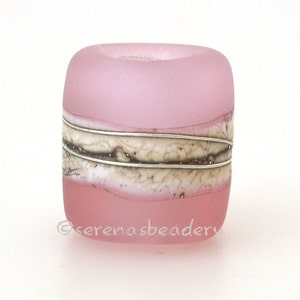 European Charm Frosted AMBER ROSE QUARTZ Matte Lampwork Glass Bead - sra frosted pink image 1