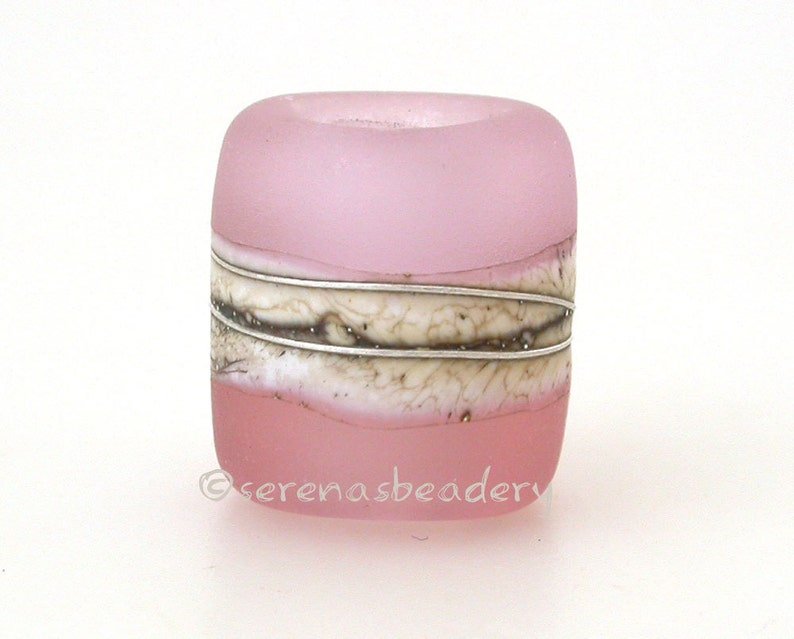 European Charm Frosted AMBER ROSE QUARTZ Matte Lampwork Glass Bead - sra frosted pink image 1