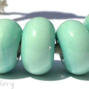 Lampwork Spacer Glass Beads 5 COPPER GREEN Mint Glossy & Matte Handmade - Mint Green Donut - Green Glass Rondelle - Green Lampwork Bead