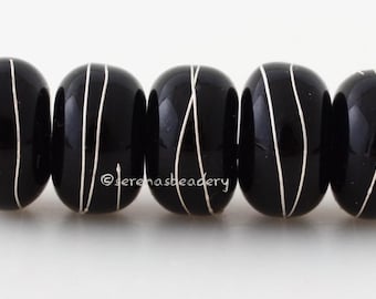 5 BLACK Fine Silver Wraps - Handmade Lampwork Glass Beads - TANERES - color & size options