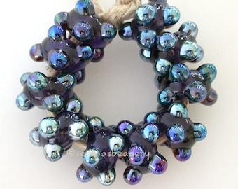 Lampwork Glass Bead REFLECTIVE LOVE Handmade Dots Set - taneres sra purple metallic luster