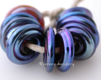 Iridescent Purple - PSYCHE LUSTER Spiral Wavy Disks Lampwork Glass Beads TANERES - purple blue metallic