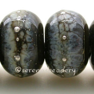 Lampwork Glass Bead Set BLACK GRANITE SILVERED Ivory and Fine Silver Handmade - taneres - glossy or matte