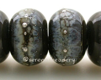 Lampwork Glass Bead Set BLACK GRANITE SILVERED Ivory and Fine Silver Handmade - taneres - glossy or matte